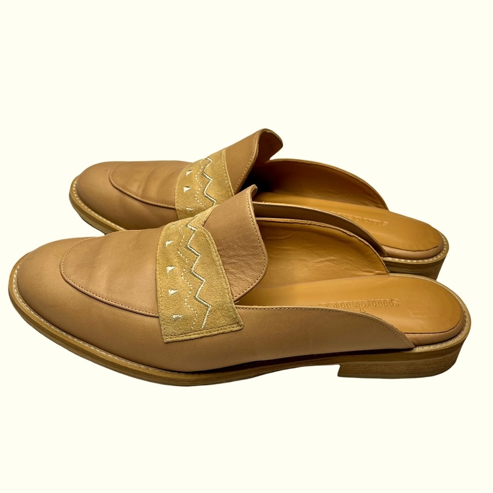 Sundance Slide On Mules Tan Leather Embroidered size 9